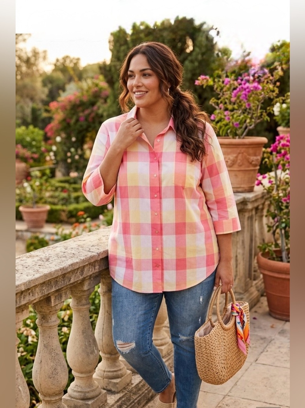 Foxcroft Wrinkle-Free Plaid Button
Down Blouse Sz 18W Bright Pink Orange
Yellow